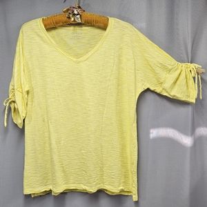 Talbot's Yellow/White Striped V-Neck Tee